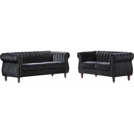 Canapés chesterfield 3 places et 2 places en velours noir TRUMBO