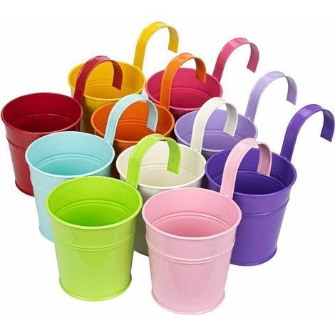coloré fer Pot de fleurs à suspendre Pots de fleurs balcon Jardin Plante Pot de fleurs en métal Seau Fleur Supports 10 couleurs aléatoires (1/5)