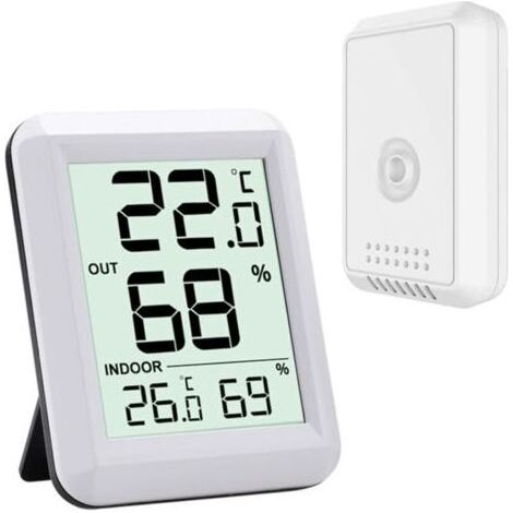 Thermomètre Intérieur et Extérieur - Thermomètre Hygrometre Numérique avec Grand Ecran LCD - Thermomètre Connecté avec Capteur Extérieure sans Fil - pour Bureau/Maison/Chambre(blanc) (1/4)