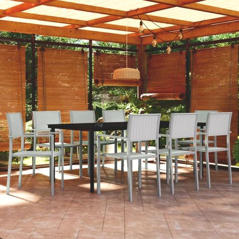 Ensemble à manger de jardin 9 pcs-Salon de jardin Blanc (1/5)