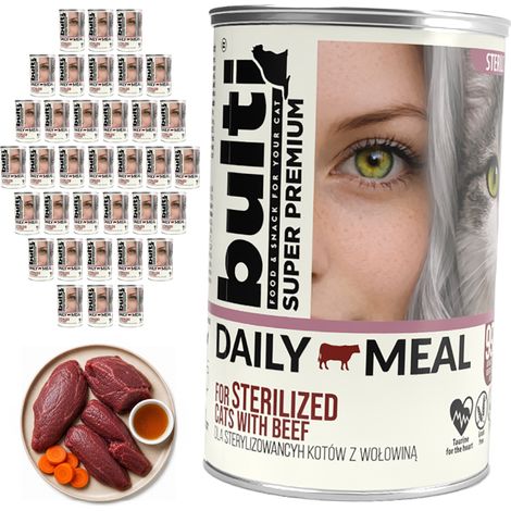 Alimento húmedo esterilizado para gatos BULTI Daily Meal, sabor a carne de res y pollo, 36 x 400 g. (1/2)