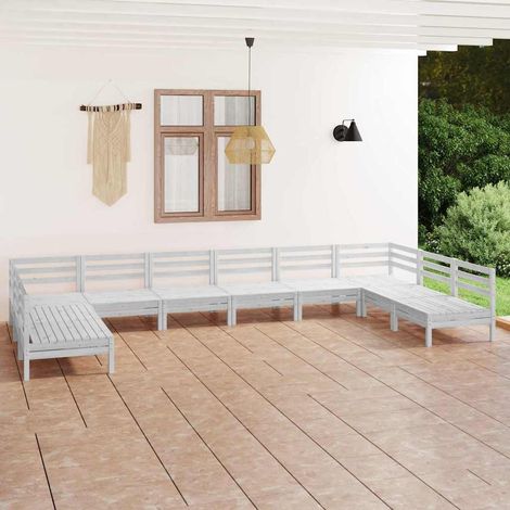 Salon de jardin 10 pcs Ensemble Table et Chaise de Jardin - Blanc Bois de pin massif BV778416 - BonneVie (1/5)
