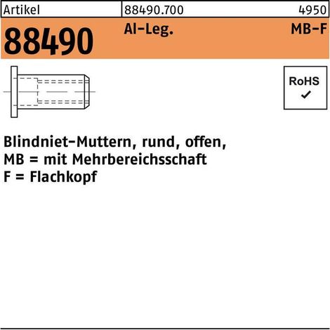 ART 88490 Blindnietmutter Alu. Flachkopf M 8 / 0,5 - 7,5 S 500 Stk
