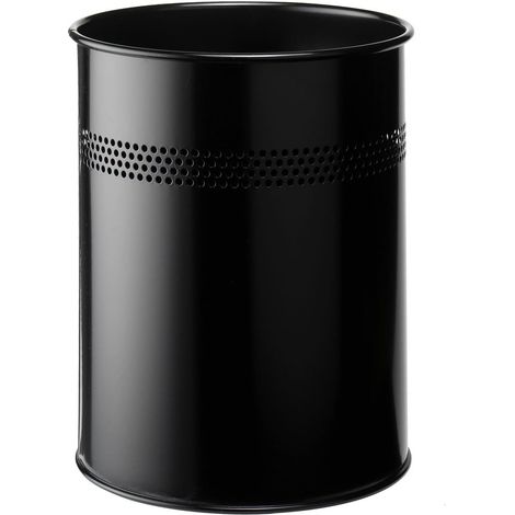 Poubelle bureau - Corbeille à papier - 15L - Ronde - En acier résistant aux rayures - Idéal pour les bureaux, hôtels - Avec rangée de perforations décoratives - Noir - 1 pièce - 330001 (1/5)