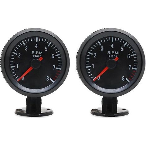 Lot de 2 tachymètres de voiture analogiques de 52 mm (2 pouces) avec boîtier noir, pour moteurs essence de 1 à 8 cylindres, plage de régime 0-8000 tr/min. (1/5)