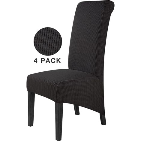Housse de Chaise 4 Pièces Salle à Manger Lavable Extensible XL Jacquard Amovible Couverture Universelle Protection de Chaise-Grande (Noir,4Pièces) (1/5)