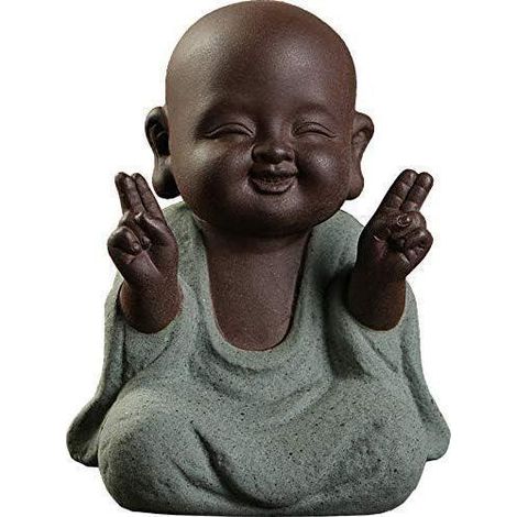 Petite statuette de Bouddha en céramique, figurine de moine créative, bébé Bouddha, artisanat, adorable ornement classique, artisanat délicat en céramique, petit (7x10cm) (vert) (1/5)