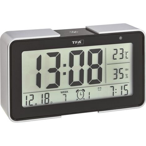TFA Dostmann 60.2540.01 Funk Wecker Schwarz, Silber Alarmzeiten 3 (1/2)