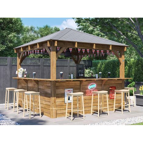 Dunster House Garden Bar 3 x 3 metres Wooden Outdoor Pub Shed Gazebo Kiosk Counter Barzebo Leviathan © (1/5)