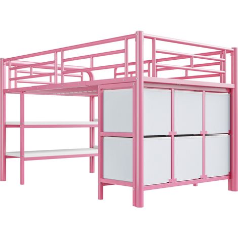 Letto a soppalco per bambini 90 x 200 cm in metallo con contenitori rosa e bianco HOMVRA (1/5)