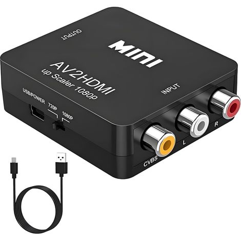 Convertisseur RCA vers HDMI, Adaptateur AV vers HDMI, Convertisseurs Vidéo Audio Composite RCA 1080P CVBS avec Câble D'alimentation USB pour Caméra PS2 SNES VHS Xbox PS4 TV DVD Wii Supportant PAL NTSC (1/5)
