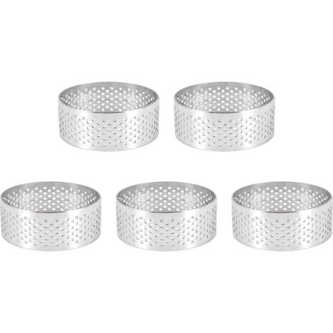 Lot de 5 Anneaux à gâteau, Acier inoxydable, Perforés, Diamètre 5 cm, Pour pâtisserie DIY