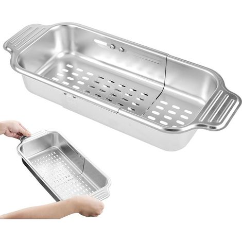 Passoire extensible, panier à passoire en acier inoxydable audessus de l'évier Passoire extensible pour évier laver les légumes et les fruits égoutter les pâtes cuites et sécher les plats (1/5)