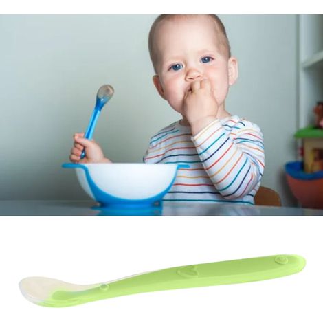 Silikonlöffel für Babys, ergonomisch, weich und zahnfleischschonend, für Babys ab 4 Monaten, grün. (1/5)
