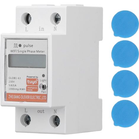 Compteur d'énergie numérique LCD WiFi DIN rail monophasé, moniteur électrique KWh AC 230V, smart compteur intelligent (1/5)