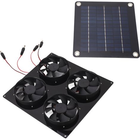 Ventilateur solaire 4 ports pour niche chien extérieur, refroidissement et aération, 5-12V sans batterie, kit camping animalerie. (1/5)