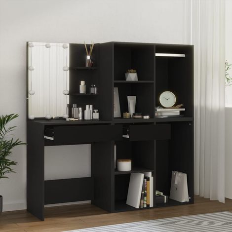 Toeletta con LED e Armadietti in Legno Multistrato Nero vidaXL