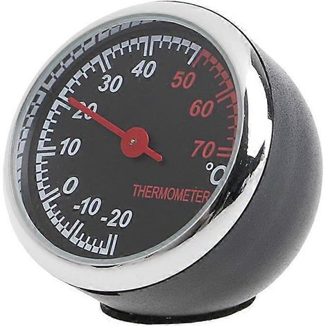 1 thermomètre mécanique, cadran 4 cm, verre miroir, plage -20°C à +70°C, fixation adhésive, pour voiture (1/4)