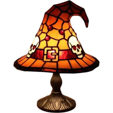 Lampe chapeau de sorcière, résine teintée, chapeau de magicien gothique, veilleuse LED, petite lampe de table effrayante pour chambre à coucher, décoration d'Halloween (1/5)