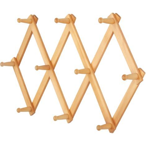 Support mural en accordéon - Porte-manteau mural extensible en bois de 16 po de hauteur, porte-chapeaux, crochets en accordéon pour casquettes de baseball, manteaux, tasses, 10 crochets (1/5)