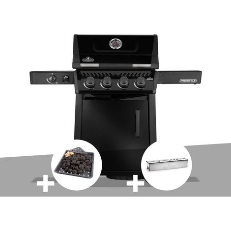 Barbecue gaz Freestyle 425 noir 4 brûleurs + 1 réchaud latéral + Plateau charbon + Boitier de fumage - Napoléon