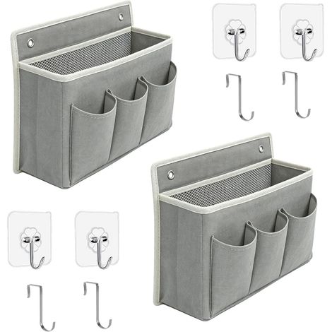 2 x Wall Organiser Basket Bag Holder, 2 Hooks, Oxford (1/5)