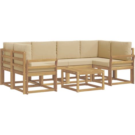 Conjunto de sofás de exterior 7 uds. y Beige vidaXL (1/5)