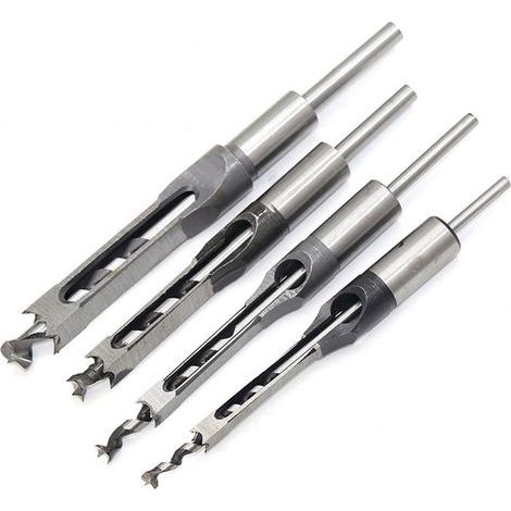 Set of 4 square hole chisels, square hole drill, woodworking tool set (1/4-1/2-5/16-3/8 inch) (1/5)