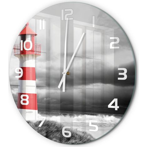 Horloge Murale Ronde Quartz Verre Trempé Design Moderne Salon Chambre Bureau Phare fi 60 cm (1/5)