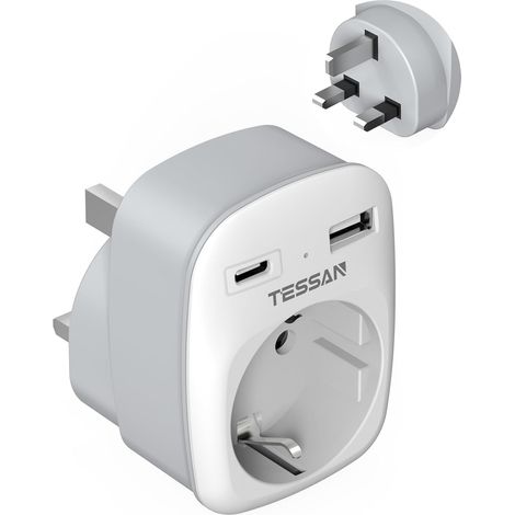 Adaptateur Prise Anglaise avec USB C et USB A  3 en 1 Prise Anglaise Adaptateur Francais, 3250W Type G pour UK Irlande Dubai Irlande (1/5)