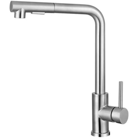 Mitigeur de cuisine en acier inoxydable 304 – Douchette extractible rotative 360° – 2 jets – Finition brossée – Installation rapide (1/4)