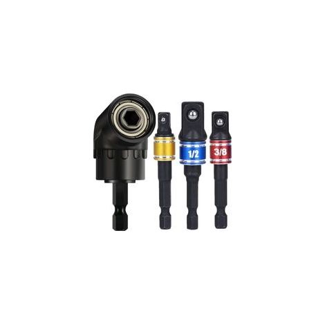 3 pièces 1/4 "3/8" 1/2 "Cr-V adaptateur de douille hexagonale adaptateur de douille clé à douille jeu d'écrous + 1 pièces 105 ° support d'angle clé d'angle adaptateur de fixation 1/4" poignée hexagona (1/5)