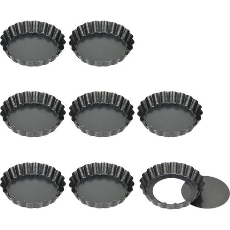Lot de 8 Moules à tartelettes, Acier au carbone, Revêtement antiadhésif, Fond amovible, Cuisson four