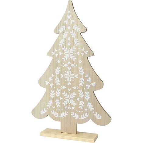 Kleiner Tannenbaum aus Holz mit weißen Details, 30 x 6 x 48 cm, BASICS