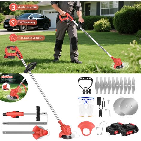 21V AKKU RASENTRIMMER GRASSCHNEIDER FREISCHNEIDER TRIMMER MOTORSENSE MIT 2 AKKUS (1/5)