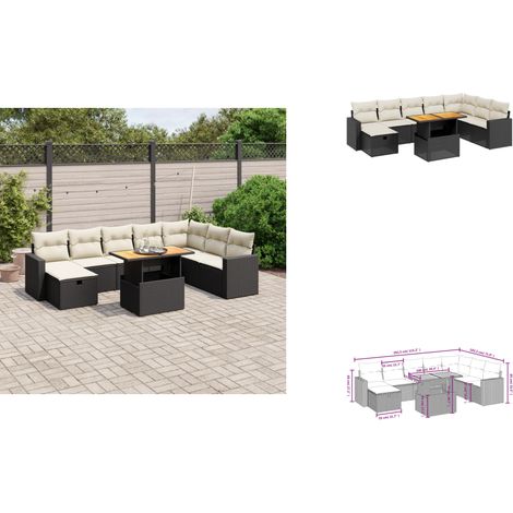 9-tlg. Garten-Sofagarnitur mit Kissen Schwarz Poly Rattan - Gartenmöbel Set - PE-Rattan Möbel - Outdoor Lounge - Gartenecke - Sofasatz (1/3)