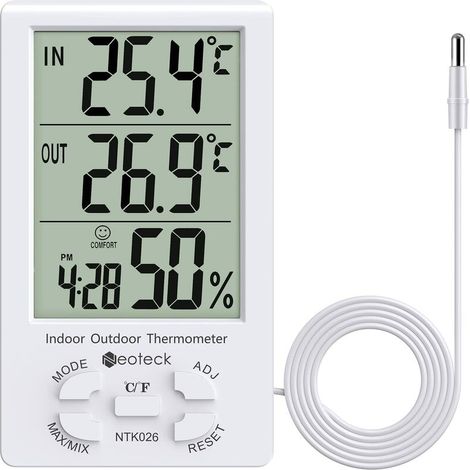 VURAHOME - Thermomètre Hygromètre Numérique LCD Thermomètre Hygromètre Intérieur Extérieur Thermostat Humidité Température Mesure 1,5 m Min/Max Capteur Câble pour Hôtel Chambre Hôpital (1/5)