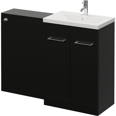 Napoli 390 Cento Matt Black 1200mm 2 Door Vanity Unit Toilet Suite with Glide Basin - 1200mm - Chrome 160mm HandleWithout Kingston Toilet Pan