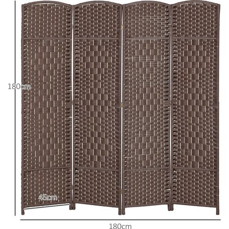 Paravent intérieur en bois 4 panneaux séparateur de pièce pliable pour salon chambre 180 x 180 cm marron (1/5)
