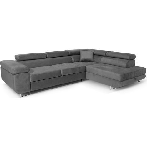 Ecksofa Aller L-form mit Schlaffunktion und Bettkasten in Grau (Jasmine 27), Rechte Ottomane