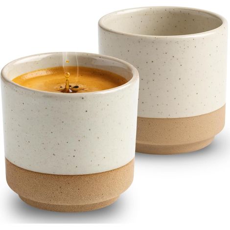 Lot de 2 Tasses Espresso Grès Brun, 230ml, Amoureux Café, Cadeau Homme, Complet, Rapide, Robuste, Vintage (1/4)