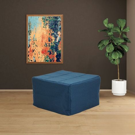 Toscohome – Pouf convertible en lit tissu bleu – Dimensions 70 x 192 cm – Mécanisme facile – Rembourrage mousse et métal (1/4)