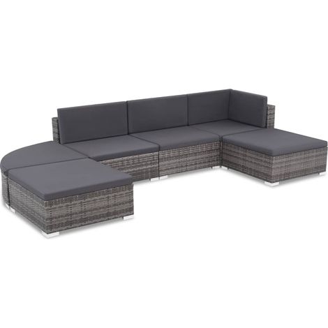 Salon de jardin 6 pcs Ensemble Table et Chaise de Jardin - avec coussins Résine tressée Gris BV990781 - BonneVie (1/5)
