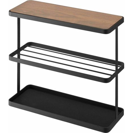 Mesa auxiliar moderna negra con tablero de madera Yamazaki