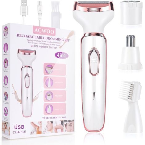 Épilateur Électrique Femme, 4-en-1 Sans Fil Avec Technologie Wet & Dry, Bikini Styler, Accessoire Massage, Tête de Rasoir, Tondeuse à Cheveux Rechargeable (1/5)