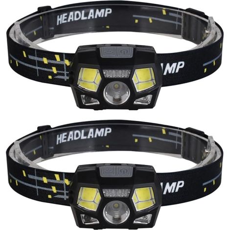 Lot de 2 Lampes Frontales LED Xpe et Cob Rechargeables USB Détecteur de Mouvement Étanches Noires Phares Légers pour Chasse Camping et Activités de Plein Air (1/5)