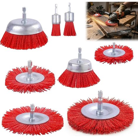 8 Pièces Brosse Nylon Perceuse: 8 tailles Brosse Nylon Meuleuse Avec Arbre 1/4 pour Enlever la Rouille et la Corrosion de la Peinture (1/5)