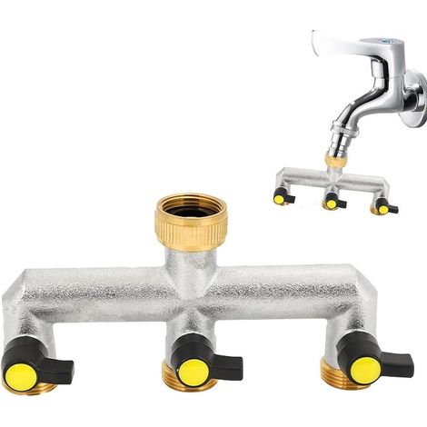 3/4-Zoll-Wasserhahnverteiler, 3-Wege-Schlauchanschluss mit 3 separaten Ventilen für Haus, Garten, Küche und Hof (1/5)