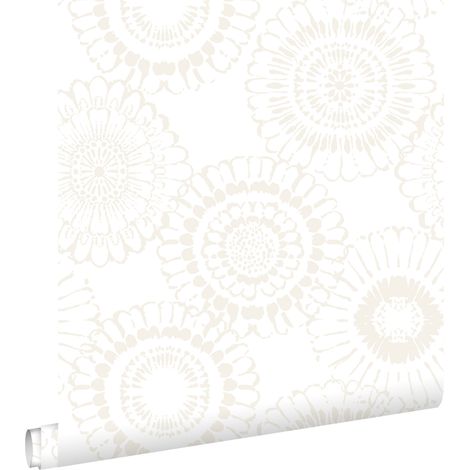 papier peint fleurs argent et blanc - ESTAhome (1/5)