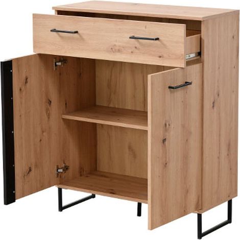Kommode Ceredanoo, Anrichte mit Schublade, Regal, Türen, Schiebetüren, 85x35x104h cm Eichenholz Braun